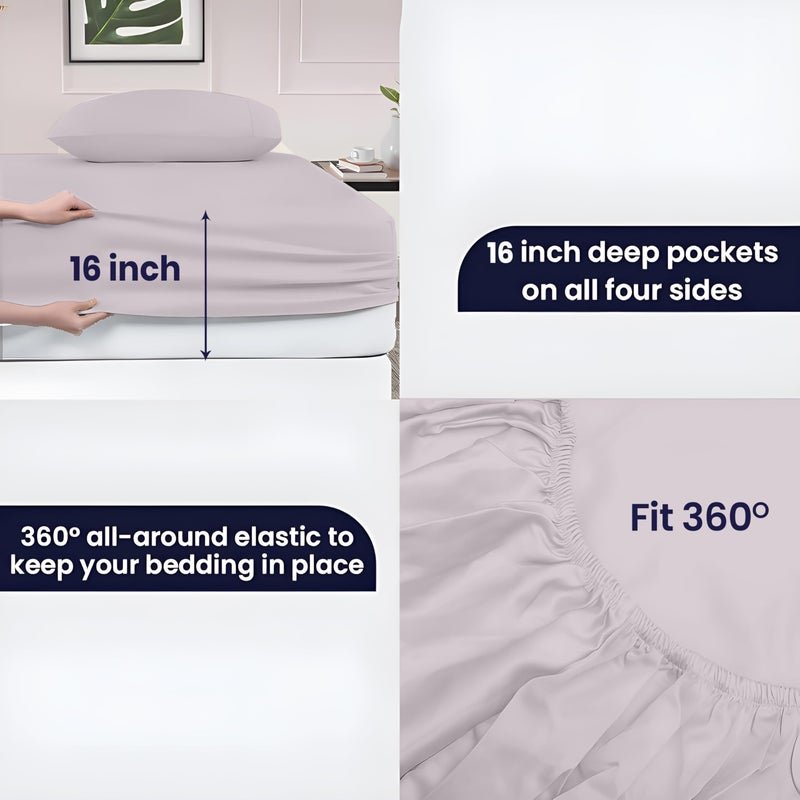 SGI bedding 1000 Thread Count Sheet Set RV King - 100% Egyptian Cotton Sheets â€“ 16" Luxury Deep Pocket Bedding - Soft, Breathable & Premium - Hotel Sheets -Light Gray - Image 5